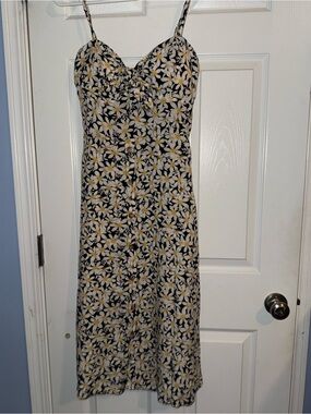 As U Wish Black Daisy Print Midi Dress with Yellow Centers